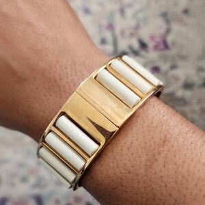 Ann Taylor Gold White Ceramic Bangle Bracelet Hinged